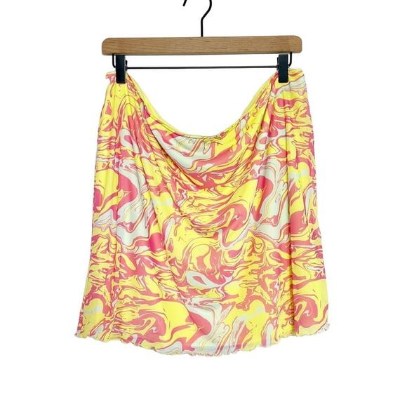 WILD FABLE WOMEN'S YELLOW MARBLE MESH BODYCON ELASTIC WAIST MINI SKIRT NEW 1X - Picture 2 of 9